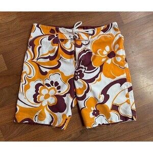 Parke & Ronen Swim Shorts Trunks Sz 28 Orange Tropical Floral Hawaiian Print